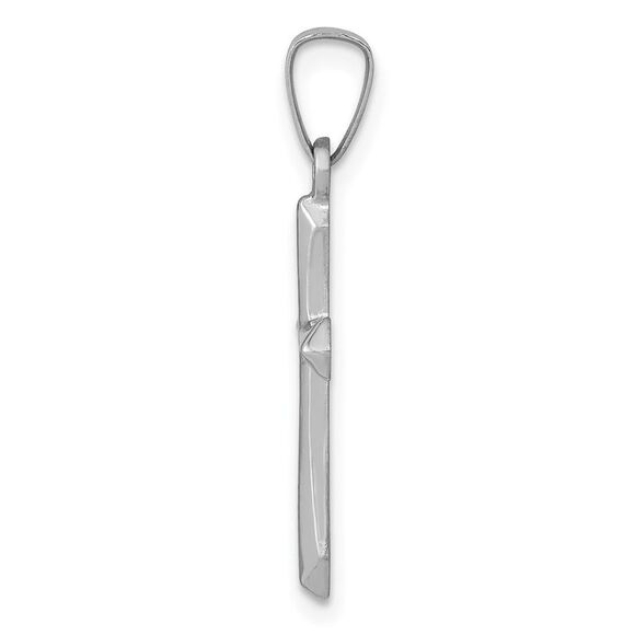 14k White Gold Hollow 2D Passion Cross Pendant, 12 x 26mm